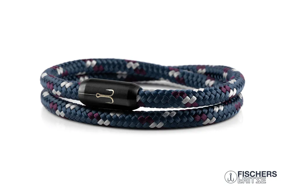 fischers-fritze-torpedogarnele-thilo-segeltau-armband-petrol-aubergine-silbergra image 1