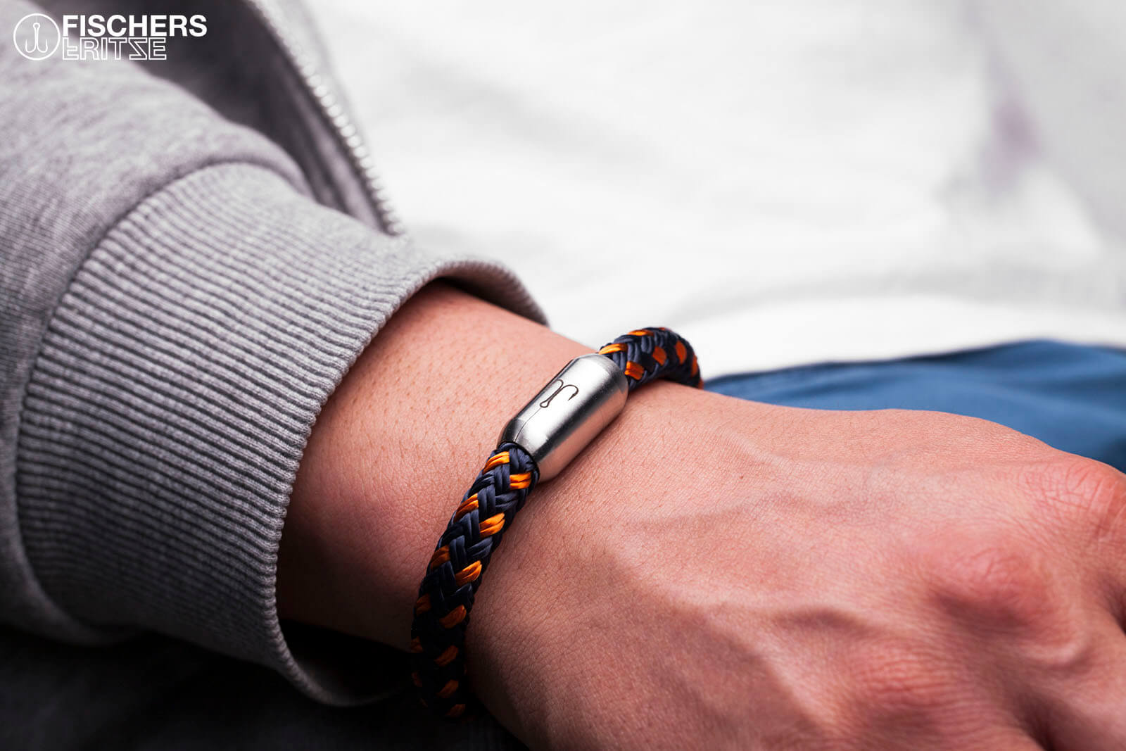 fischers-fritze-makrele-willi-armband-marineblau-orange-8mm image 2