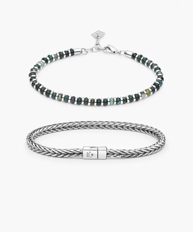 pig-hen-925-sterling-silver-brontide-moss-agate-foxtail-chain-set-2er-armbandset image 1