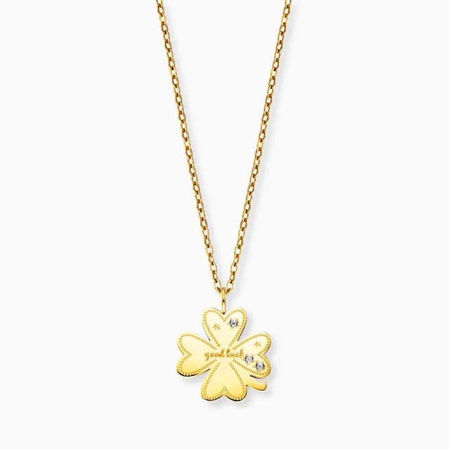 mysteel-by-engelsrufer-halskette-edelstahl-gold-mit-kleeblatt-happiness image 1