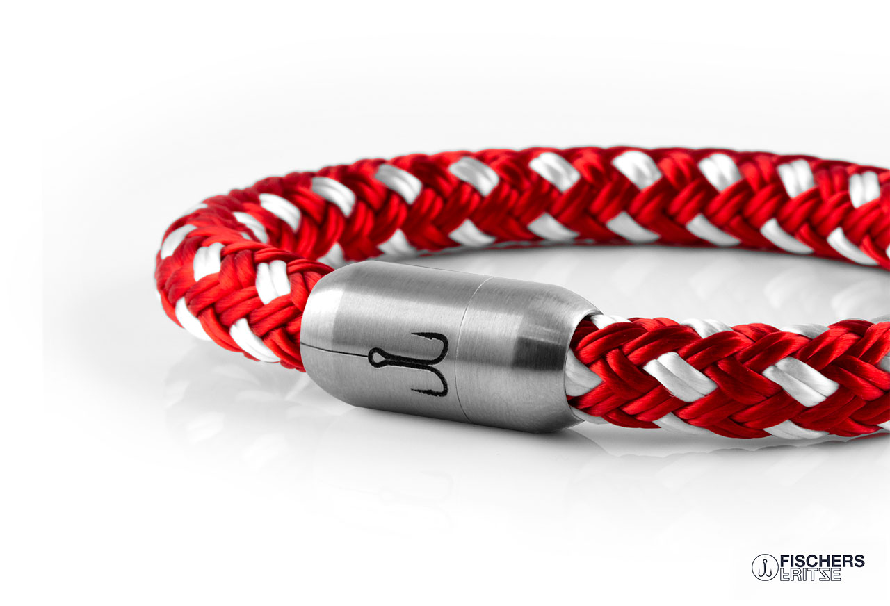 fischers-fritze-makrele-segeltau-armband-rot-wei-handgemacht-im-geschenkkarton image 1