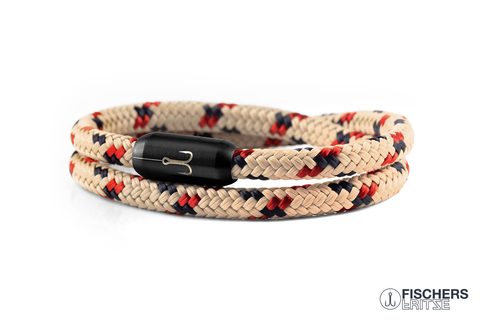 fischers-fritze-torpedogarnele-s-nke-armband-beige-marineblau-rot-segeltau-6-mm image 1
