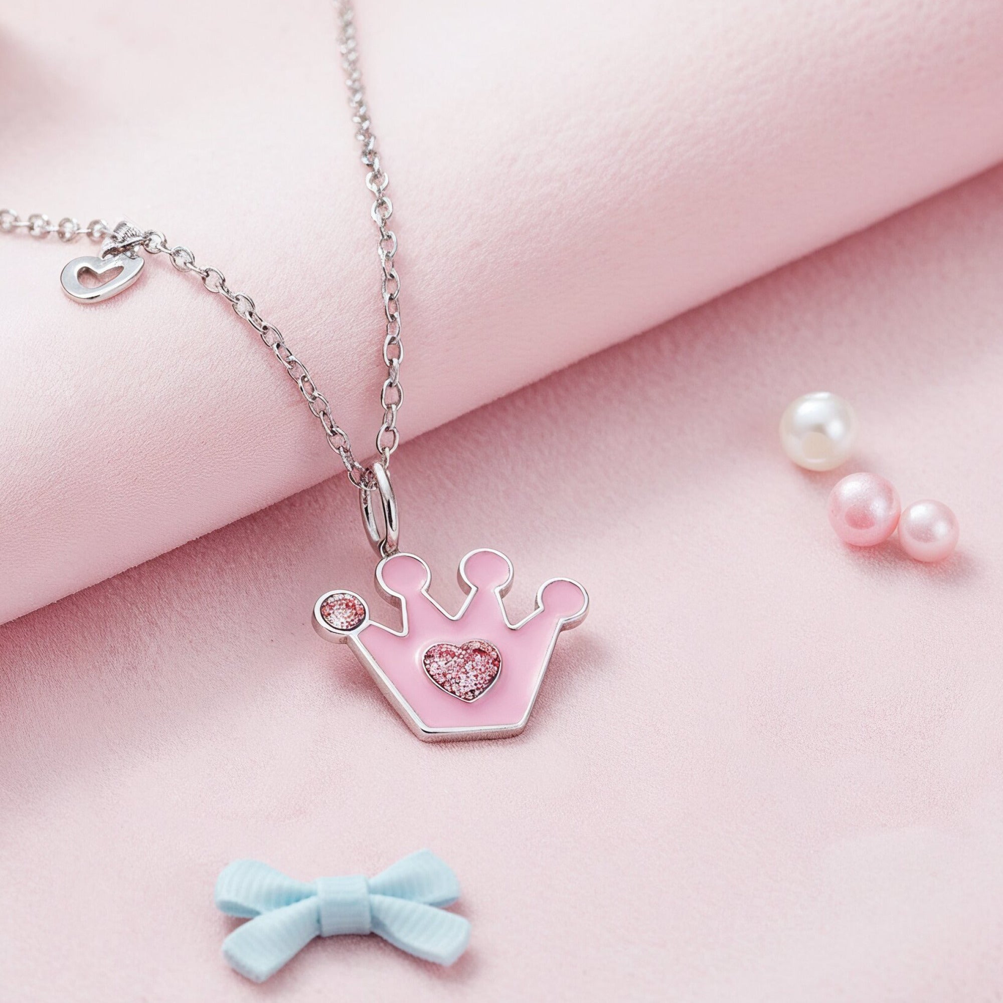 herzengel-kinder-halskette-edelstahl-glitzerkrone-mit-emaille-pink image 2