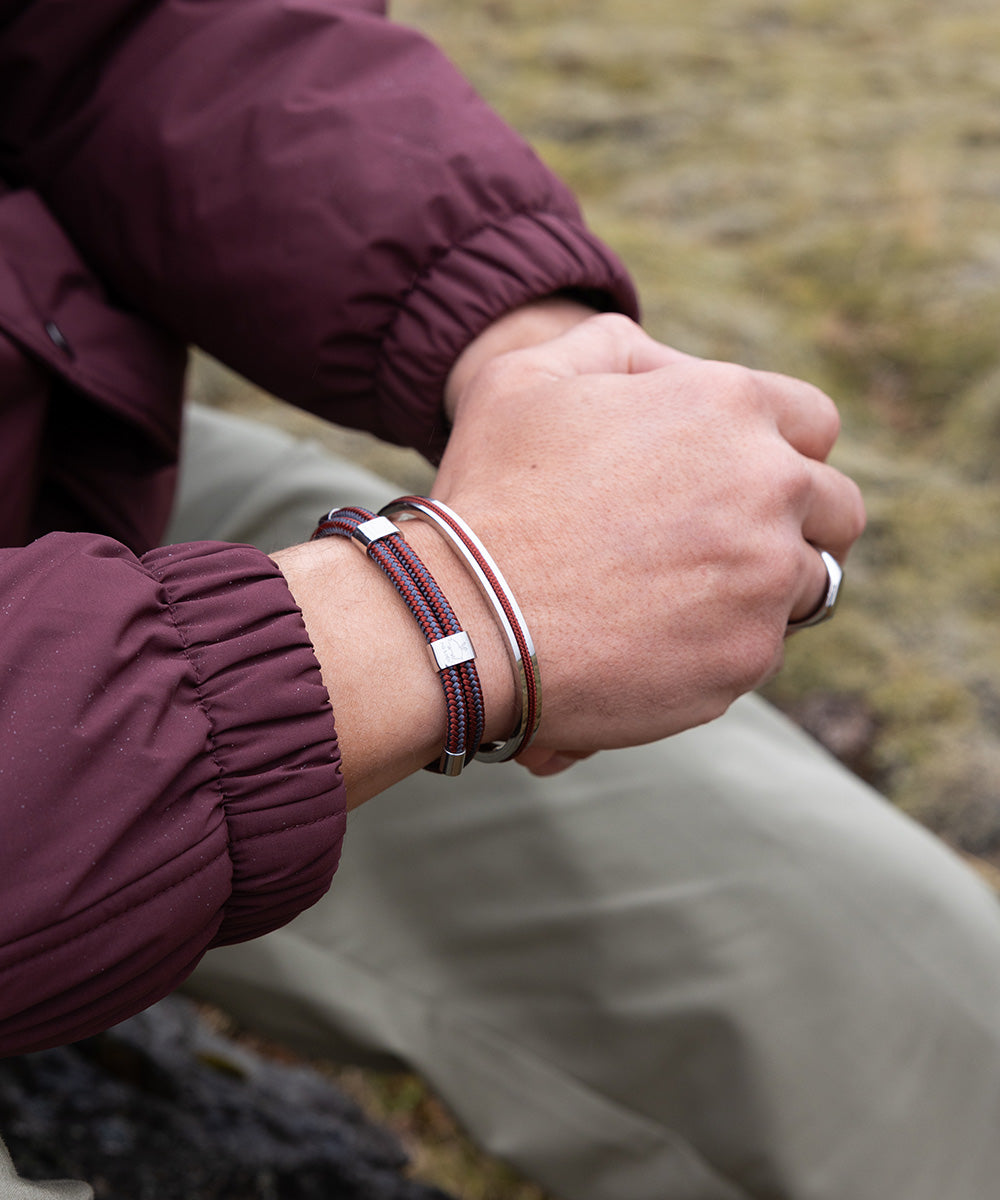 pig-hen-little-lewis-dbl-velvet-red-slate-gray-silber-herren-seilarmband-verstel image 4