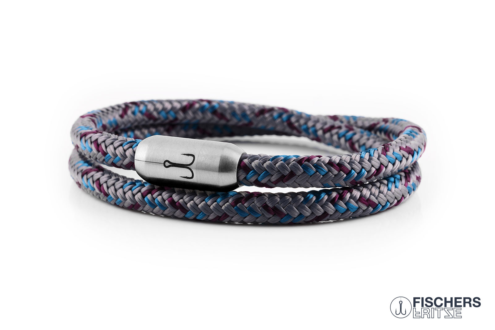 fischers-fritze-garnele-lasse-segeltau-armband-grau-aubergine-azurblau image 1