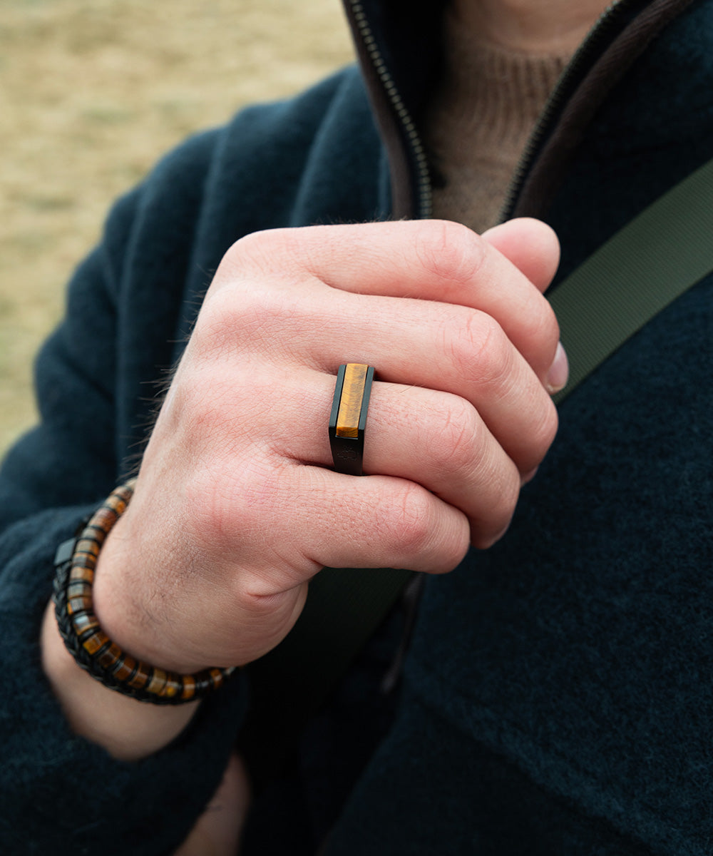 pig-hen-signet-ring-7mm-tiger-eye-black-edelstein-ring-unisex image 2