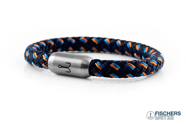 fischers-fritze-makrele-fred-segeltau-armband-marineblau-stahlblau-orange image 1