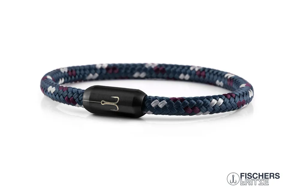 fischers-fritze-torpedokrabbe-thea-segeltau-armband-6mm-petrol-aubergine-silberg image 1