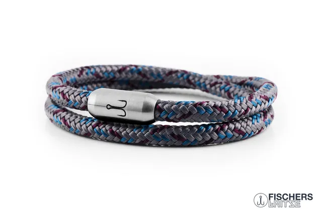 fischers-fritze-garnele-lasse-segeltau-armband-grau-aubergine-azurblau image 1