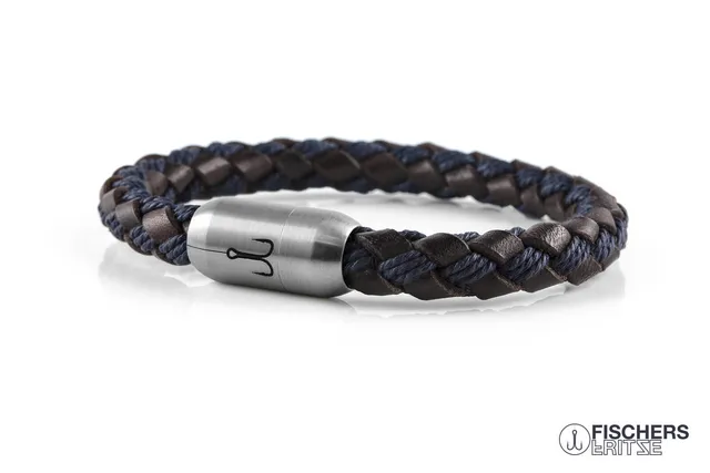 fischers-fritze-leder-makrele-franz-josef-armband-braun-marineblau-geflochten image 1