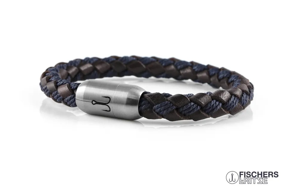 fischers-fritze-leder-makrele-franz-josef-armband-braun-marineblau-geflochten image 1