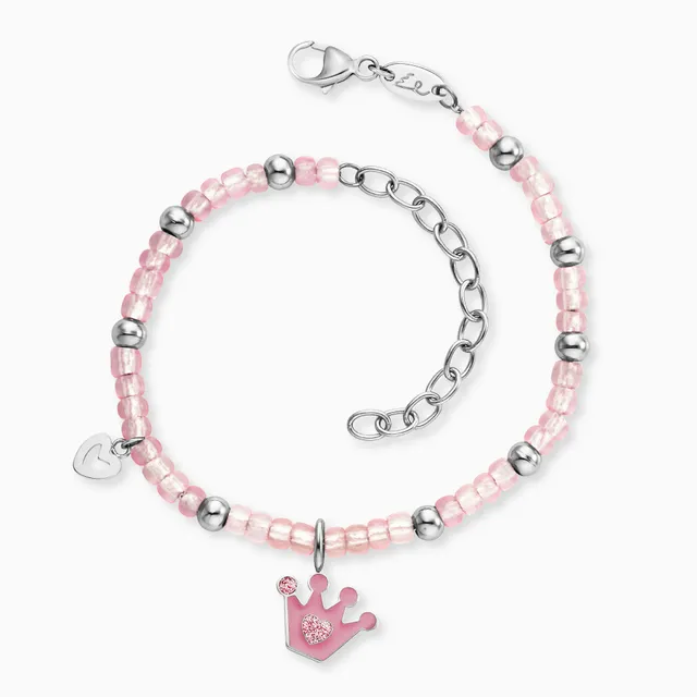 herzengel-kinder-armband-glitzerkrone-glasperlen-emaille-pink image 1