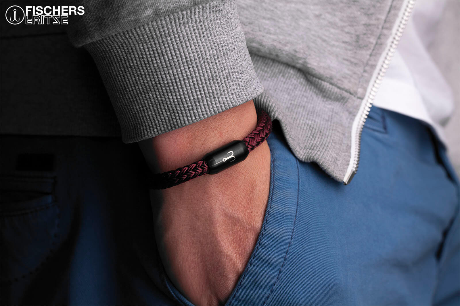 fischers-fritze-torpedomakrele-gustav-segeltau-armband-dunkelrot-8-mm image 2