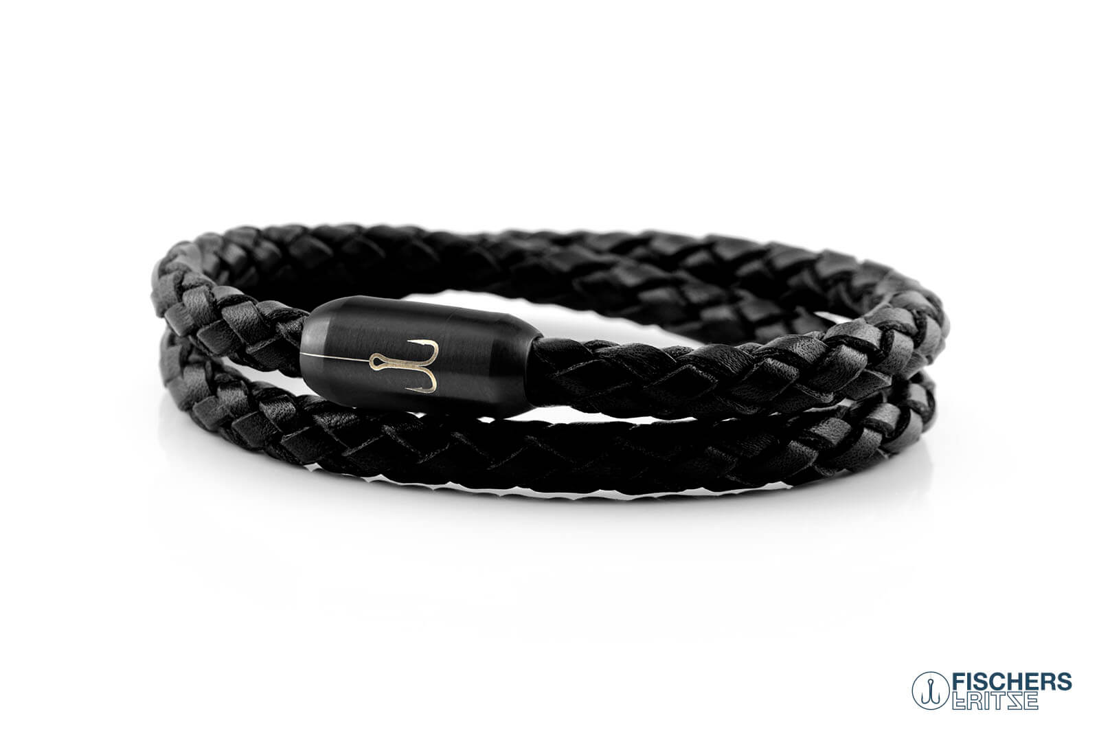 fischers-fritze-torpedogarnele-francisco-armband-schwarzes-geflochtenes-rindsled image 1