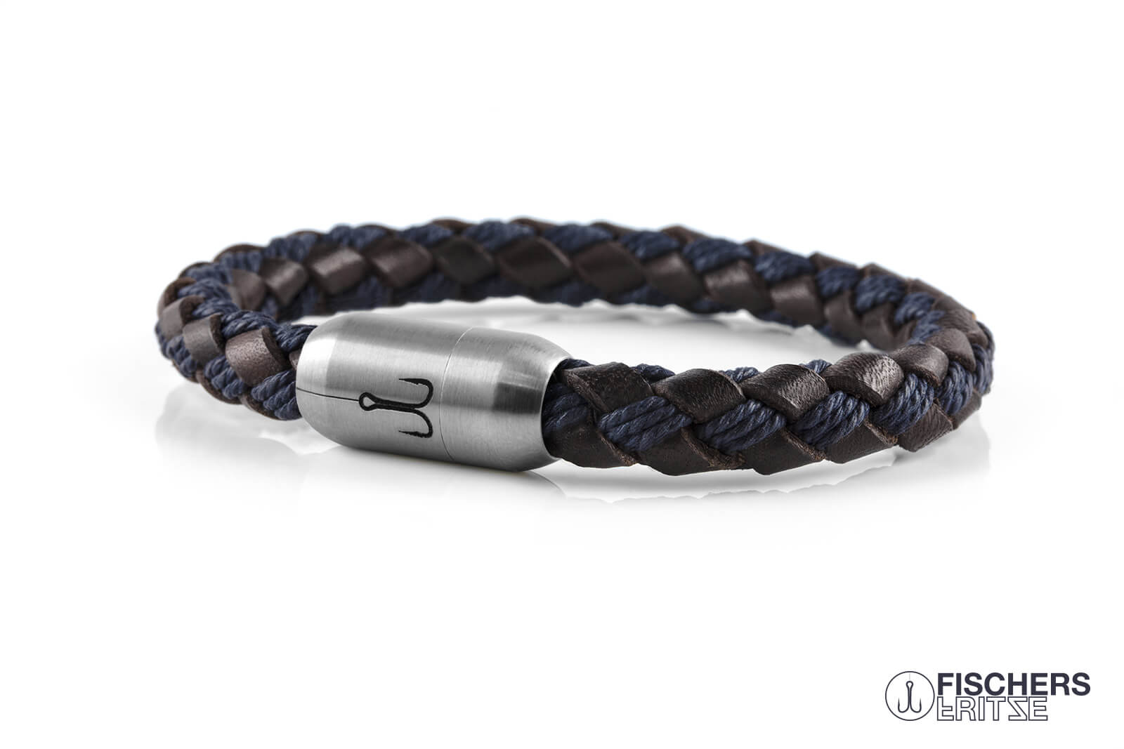 fischers-fritze-leder-makrele-franz-josef-armband-braun-marineblau-geflochten image 1