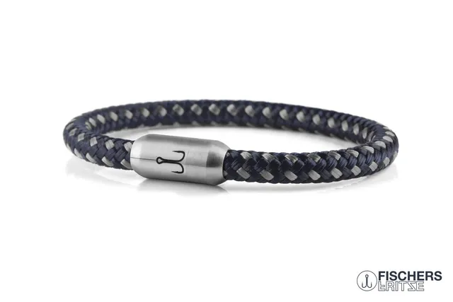 fischers-fritze-krabbe-franzi-segeltau-armband-marineblau-silbergrau-6-mm image 1
