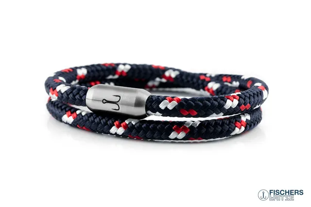 fischers-fritze-garnele-oskar-segeltau-armband-marineblau-rot-weiss-6mm image 1