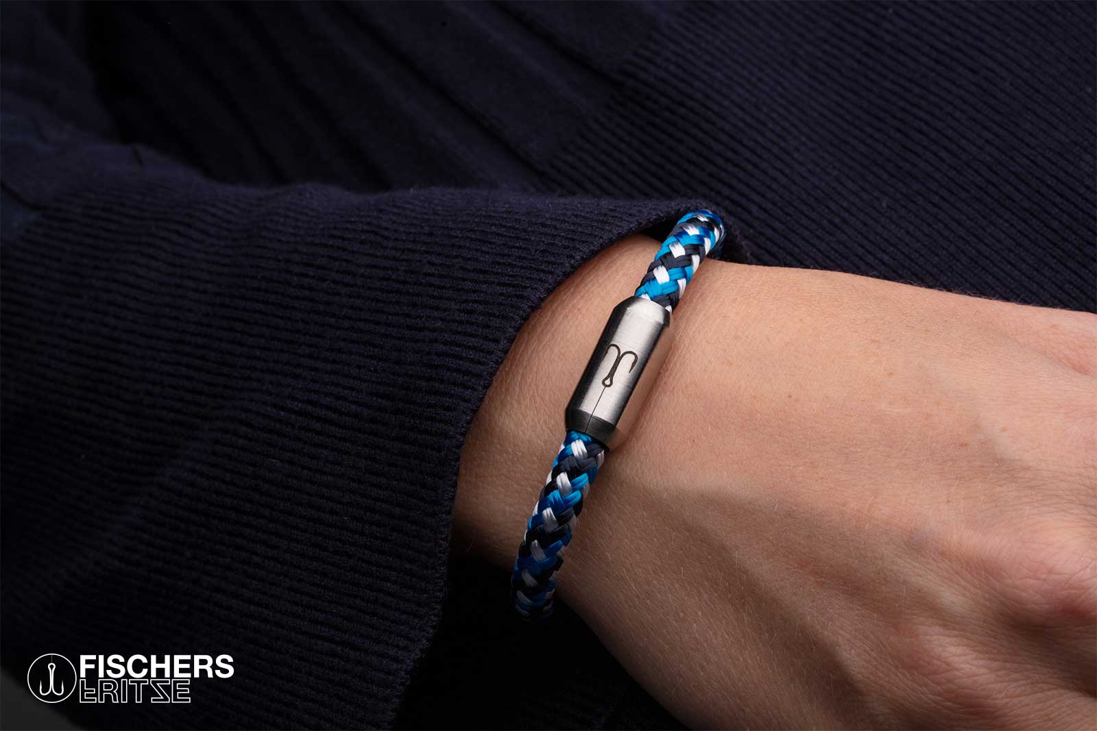 fischers-fritze-krabbe-mona-segeltau-armband-marineblau-stahlblau-weiss-6-mm image 8