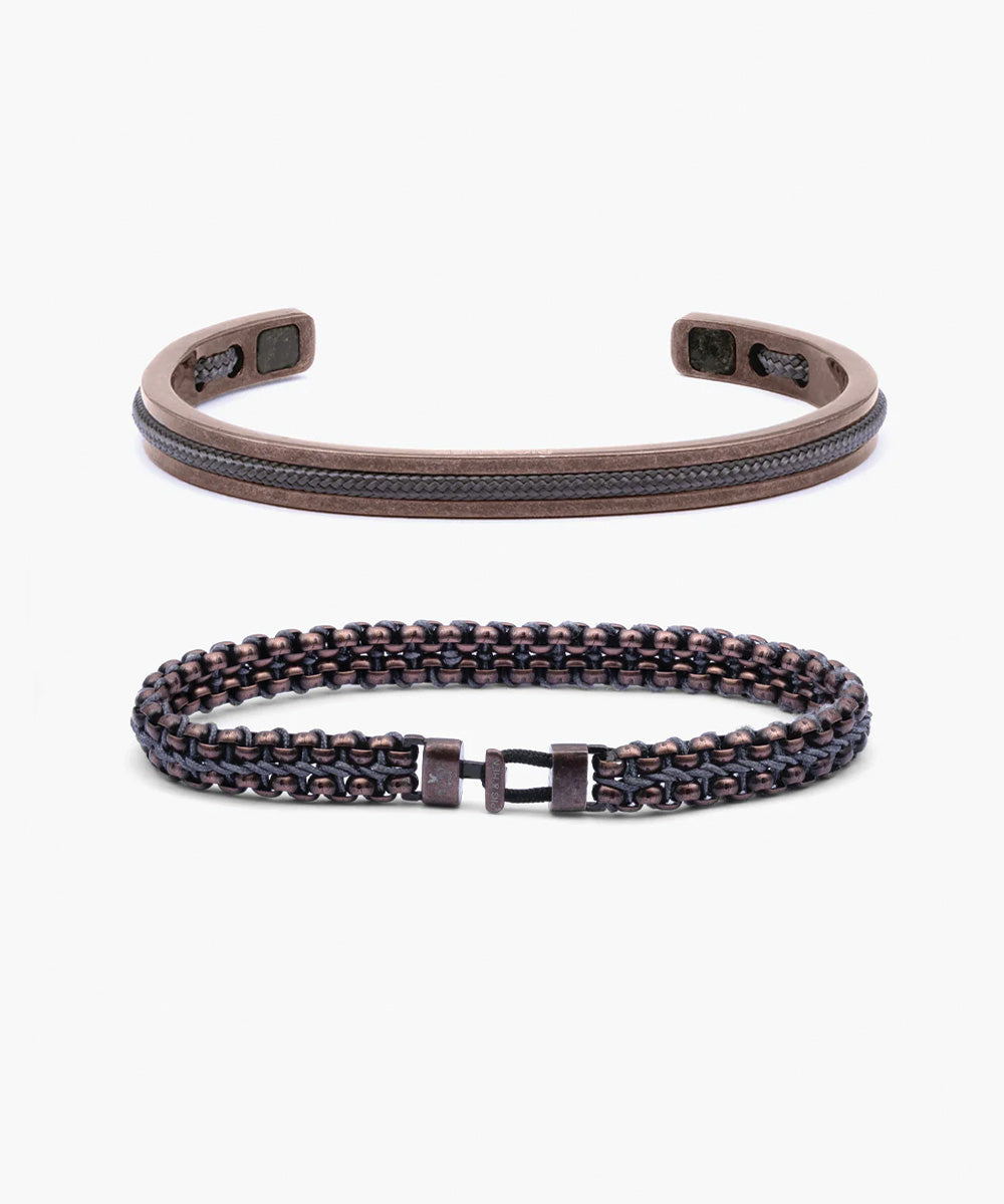 pig-hen-catena-venetian-7mm-herren-armband-set-slate-gray-navarch-6mm-bronze image 1