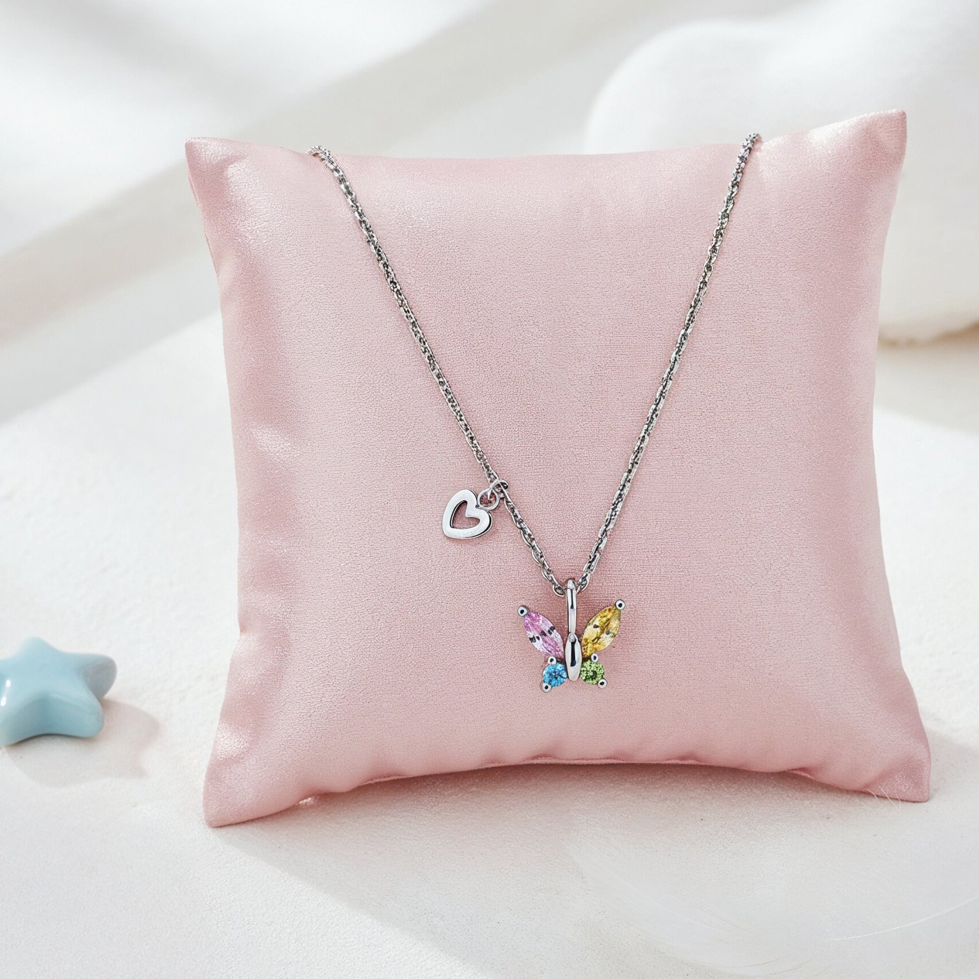 herzengel-kinder-halskette-edelstahl-schmetterling-zirkonia-multicolor image 2