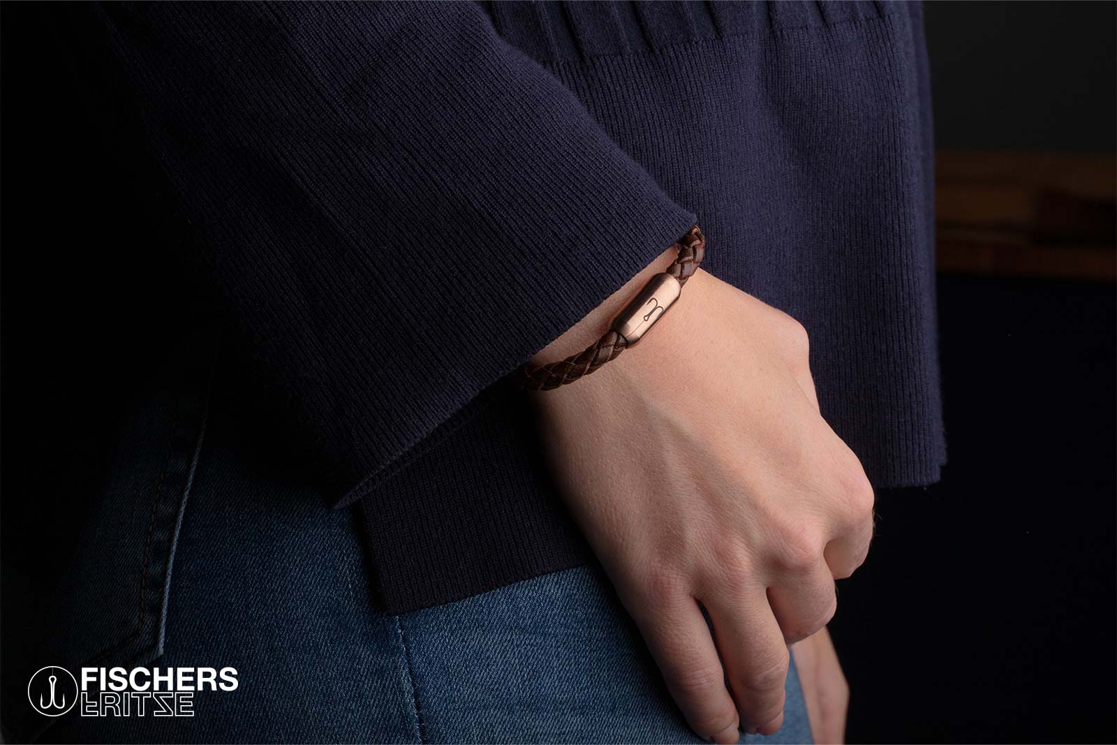 fischers-fritze-k-nigskrabbe-felice-lederarmband-braun-geflochten image 3
