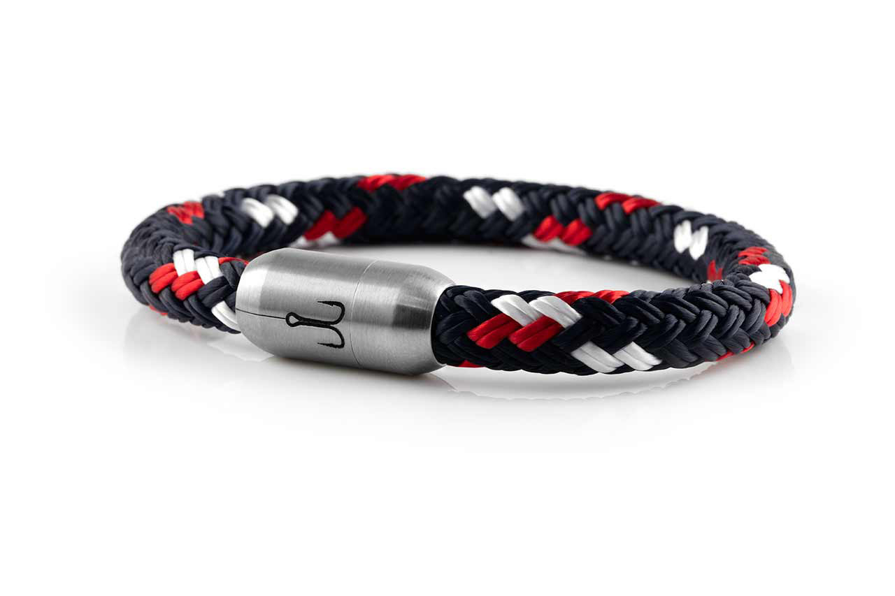 fischers-fritze-makrele-segeltau-armband-marineblau-rot-weiss image 1