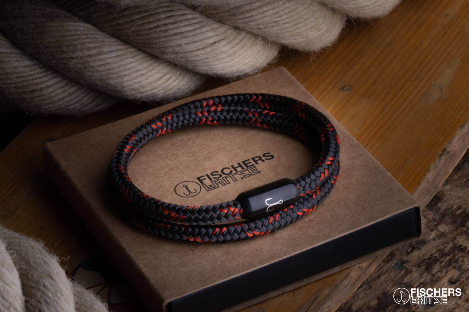 fischers-fritze-torpedogarnele-siegfried-segeltau-armband-kaffeebraun-coral image 4