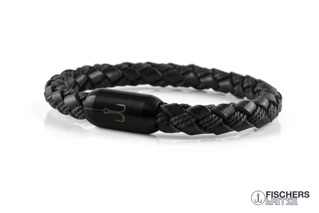 fischers-fritze-leder-torpedomakrele-fiete-armband-schwarz-geflochten-8-mm image 1