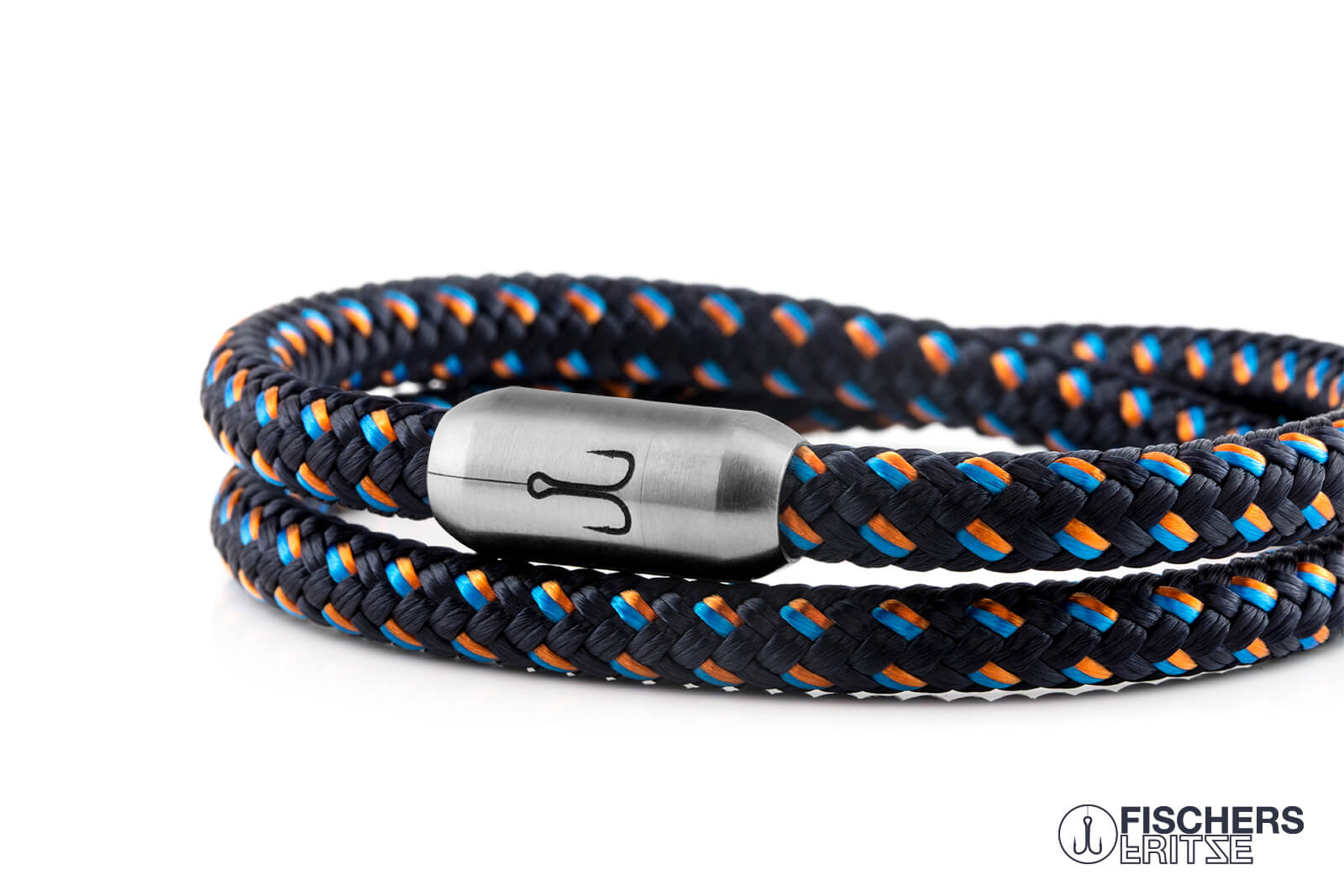 fischers-fritze-garnele-fred-armband-6-mm-marineblau-stahlblau-orange image 5