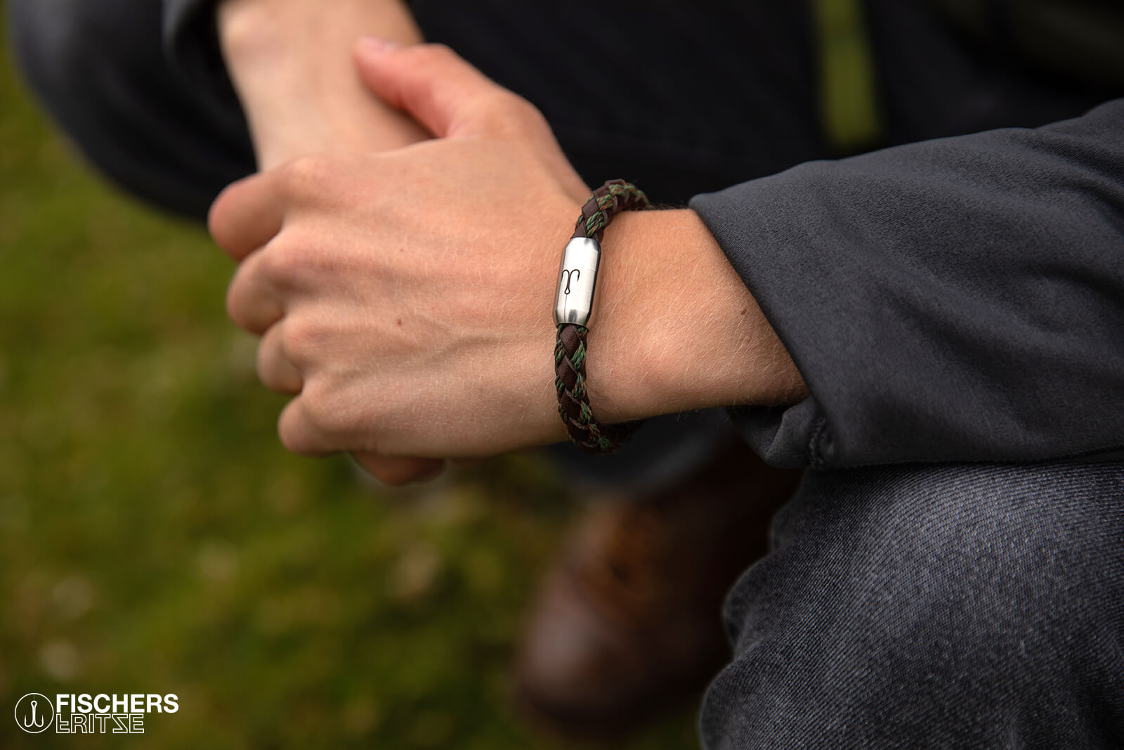 fischers-fritze-leder-makrele-forest-armband-braun-gr-n-geflochten-rindsleder image 2