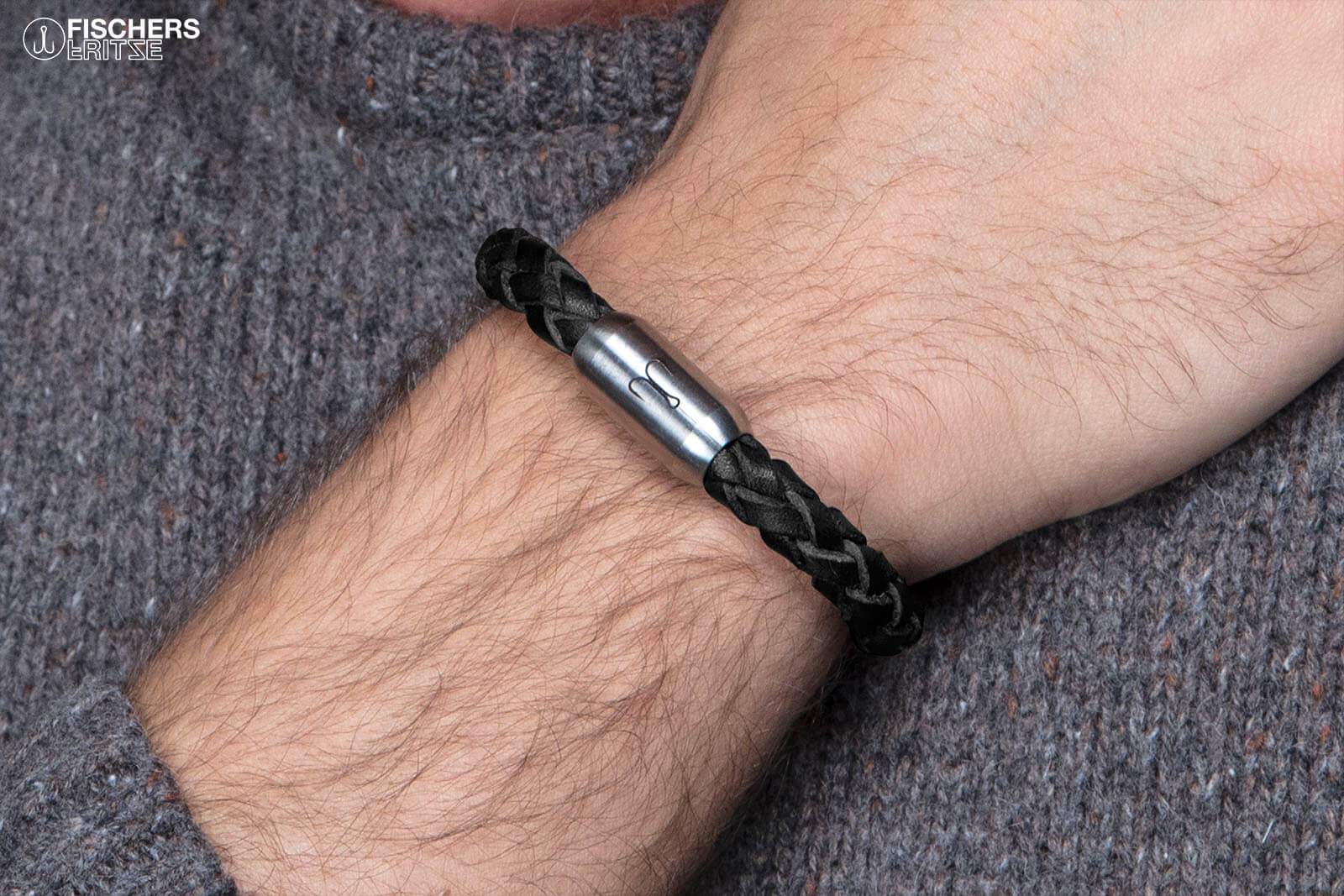 fischers-fritze-leder-makrele-fernando-armband-schwarz-geflochten-8-mm image 2