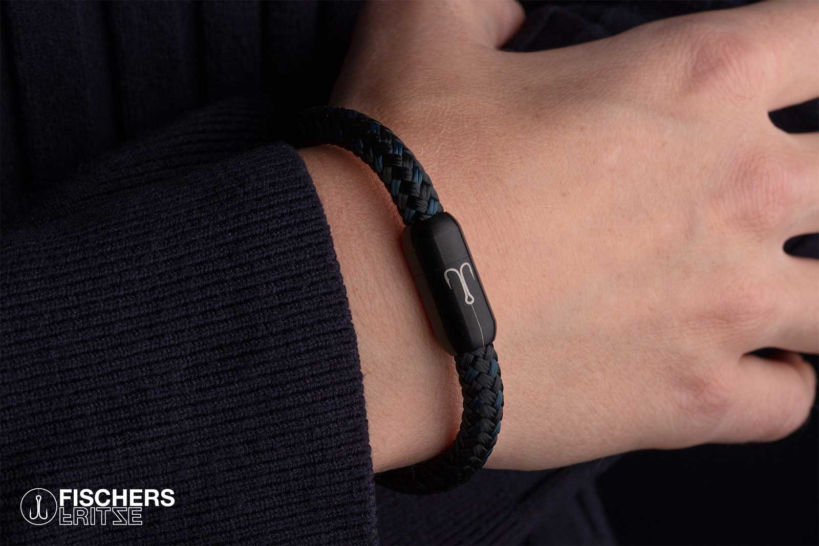 fischers-fritze-torpedokrabbe-freja-segeltau-armband-schwarz-petrol image 8