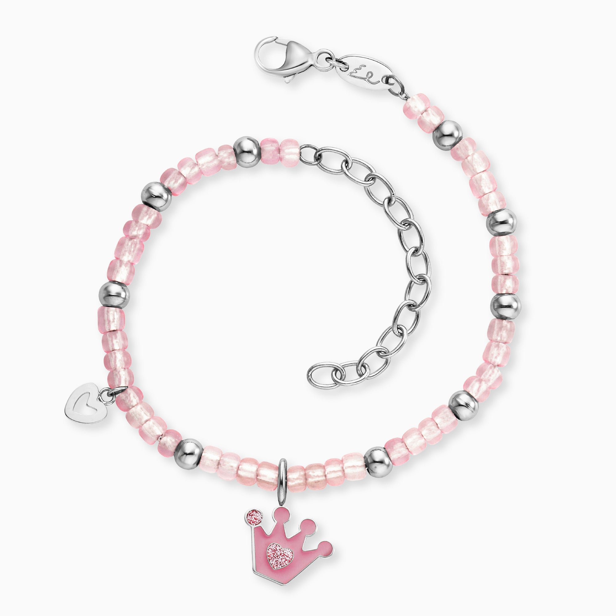 herzengel-kinder-armband-glitzerkrone-glasperlen-emaille-pink image 1