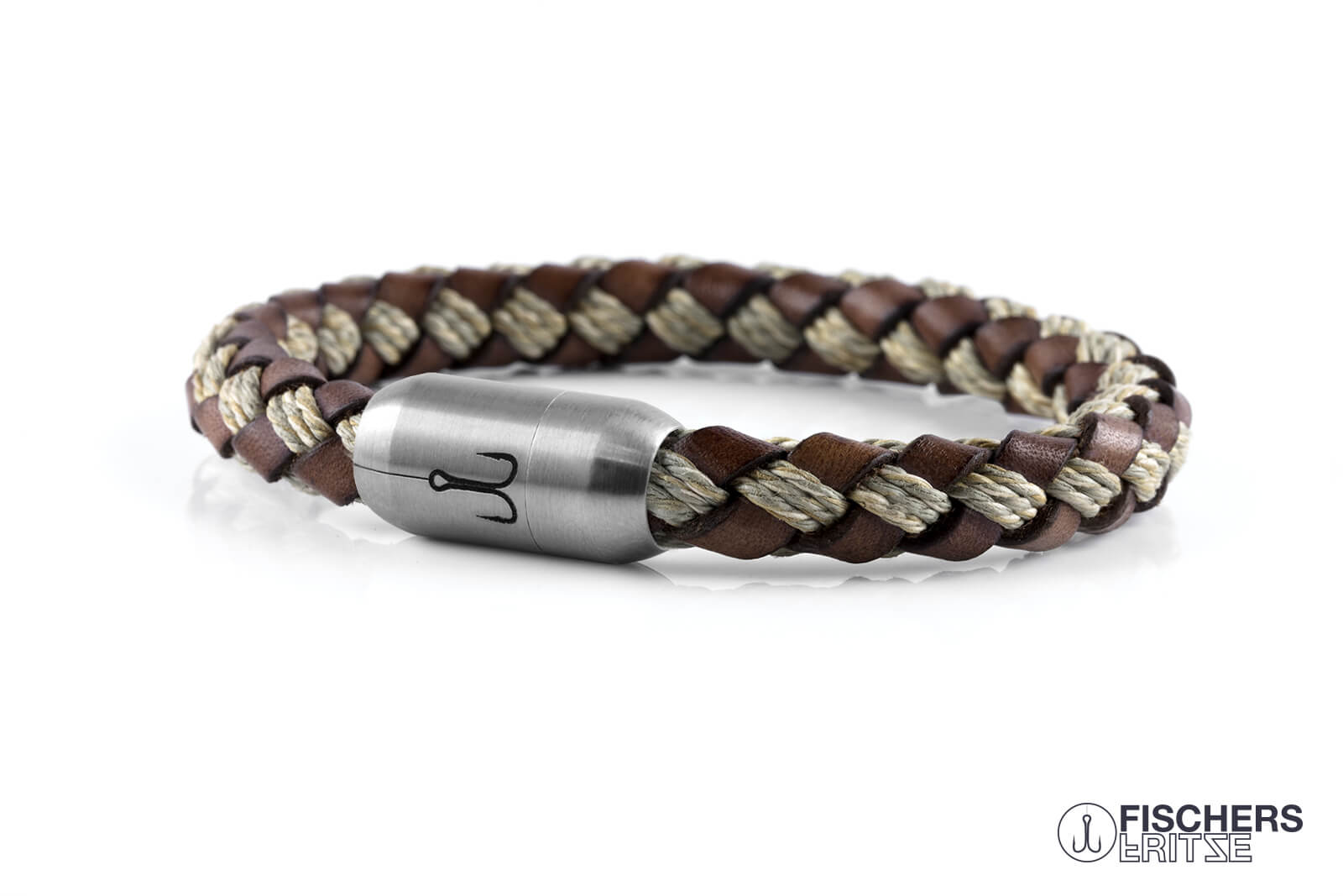fischers-fritze-leder-makrele-fedor-armband-braun-natur-geflochten-8mm image 1