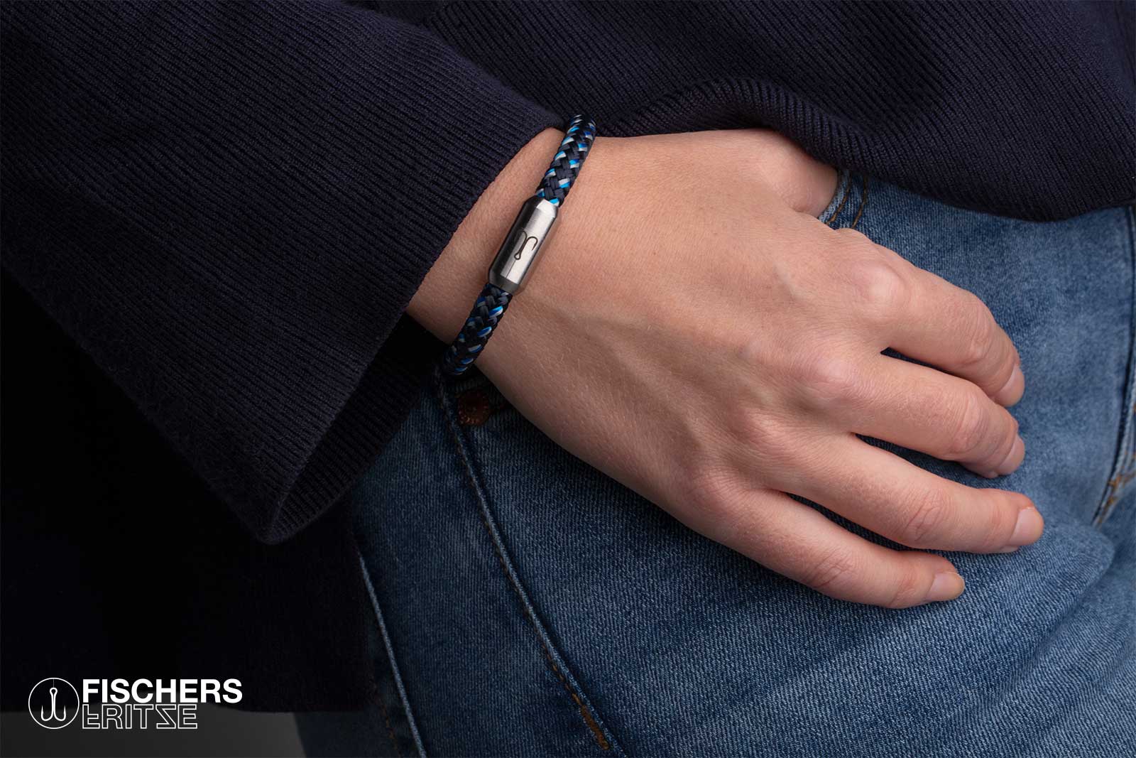 fischers-fritze-krabbe-ferdinanda-armband-marineblau-stahlblau-grau-6-mm image 2