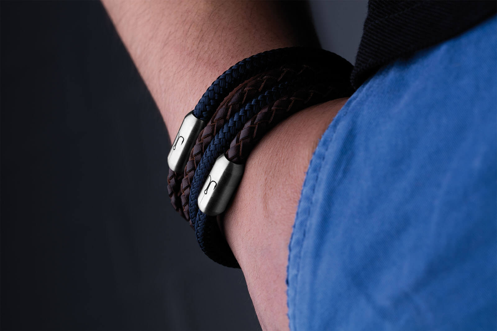 fischers-fritze-garnele-henry-fidel-armband-kombination-marineblau-leder-braun-g image 2