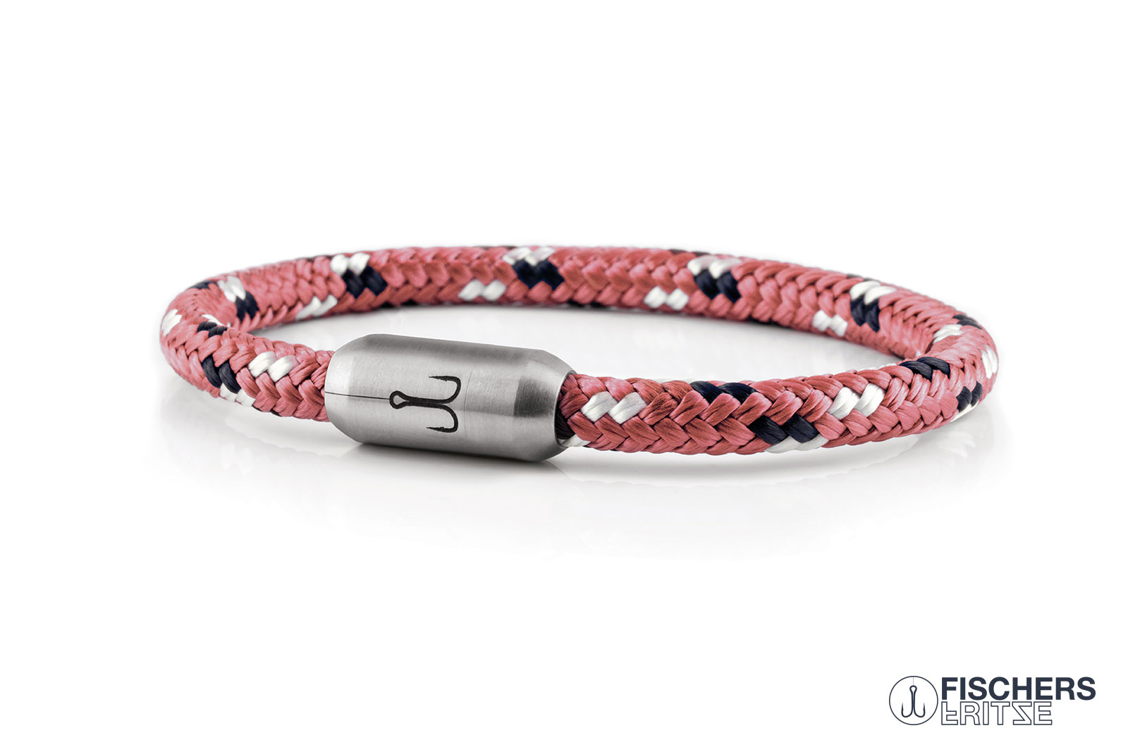 fischers-fritze-krabbe-rosalie-segeltau-armband-rosa-marineblau-wei-6-mm image 1