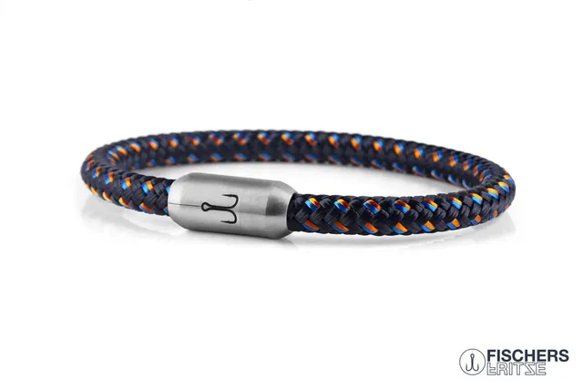 fischers-fritze-krabbe-frida-segeltau-armband-marineblau-stahlblau-orange-6-mm image 1