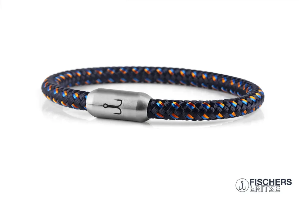 fischers-fritze-krabbe-frida-segeltau-armband-marineblau-stahlblau-orange-6-mm image 1