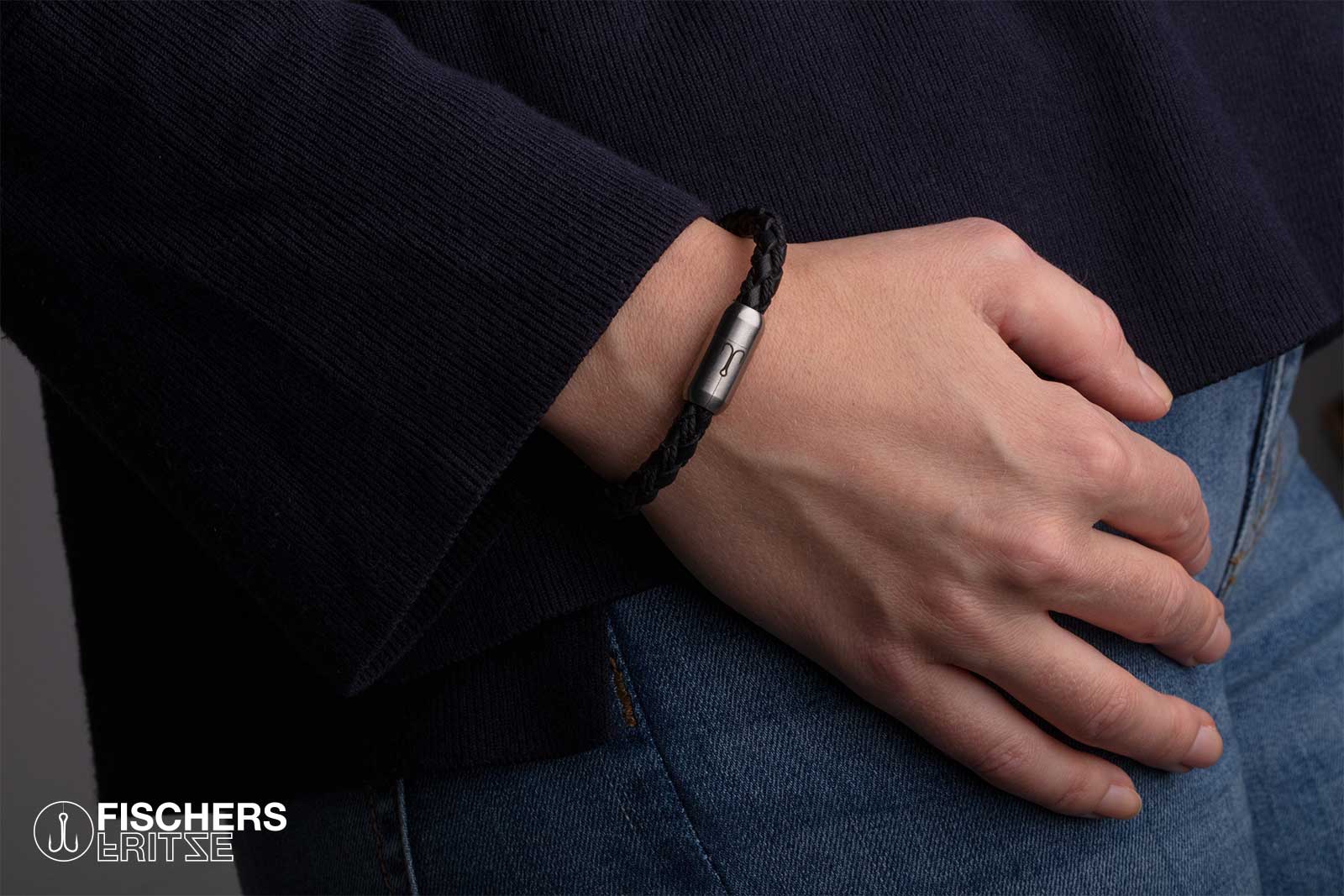 fischers-fritze-krabbe-frederike-lederarmband-schwarz-geflochten image 2