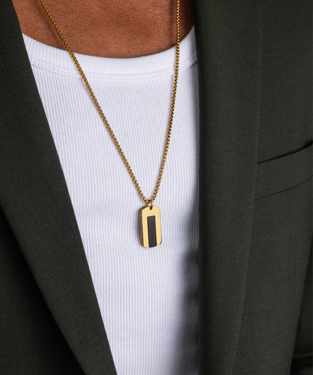 pig-hen-dogtag-halskette-black-agate-herren-schwarz-gold-70cm image 2