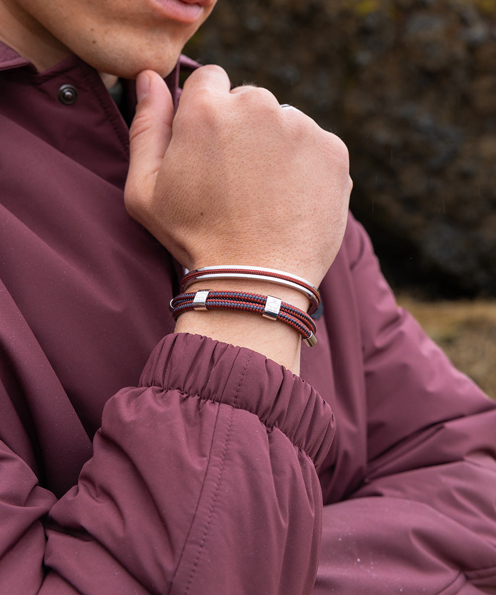 pig-hen-little-lewis-dbl-velvet-red-slate-gray-silber-herren-seilarmband-verstel image 3