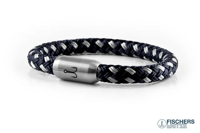 fischers-fritze-makrele-franz-armband-marineblau-silbergrau-aus-segeltau image 1