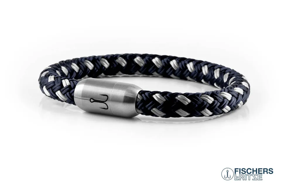 fischers-fritze-makrele-franz-armband-marineblau-silbergrau-aus-segeltau image 1