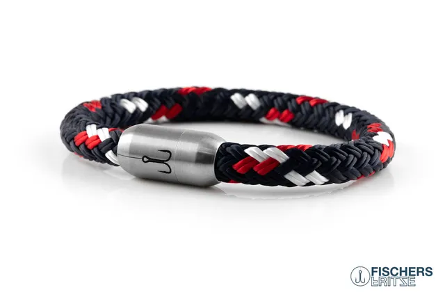 fischers-fritze-makrele-oskar-segeltau-armband-marineblau-rot-wei-8-mm image 1