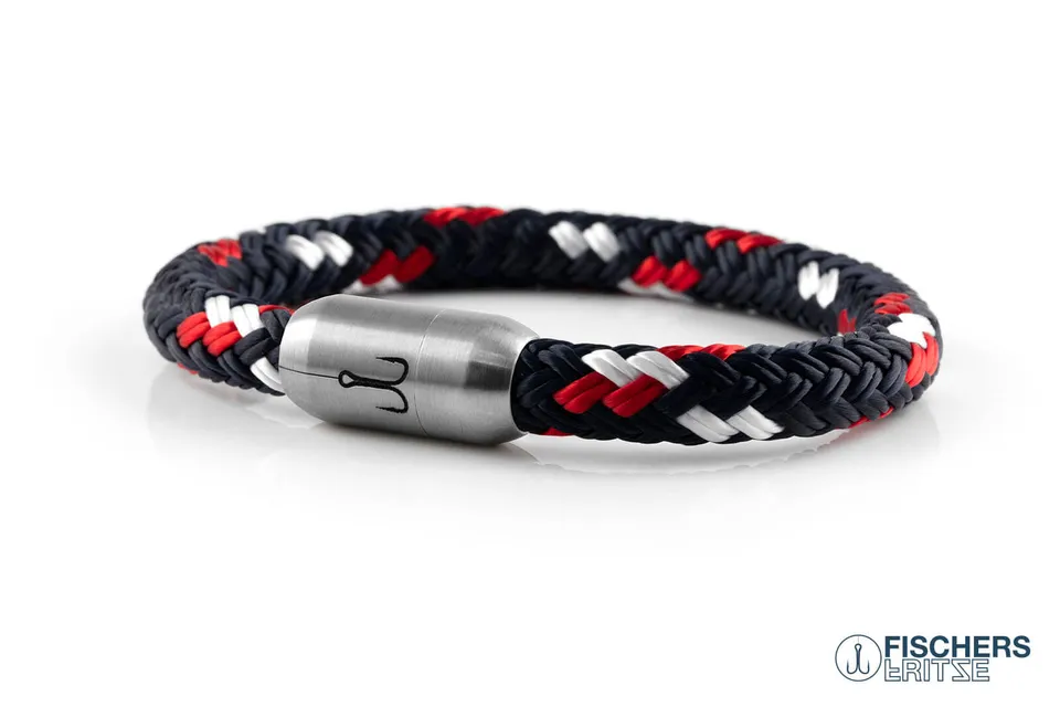 fischers-fritze-makrele-oskar-segeltau-armband-marineblau-rot-wei-8-mm image 1