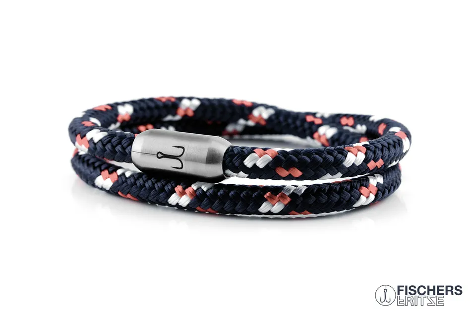 fischers-fritze-garnele-klaas-segeltau-armband-marineblau-rosa-wei-6-mm image 1