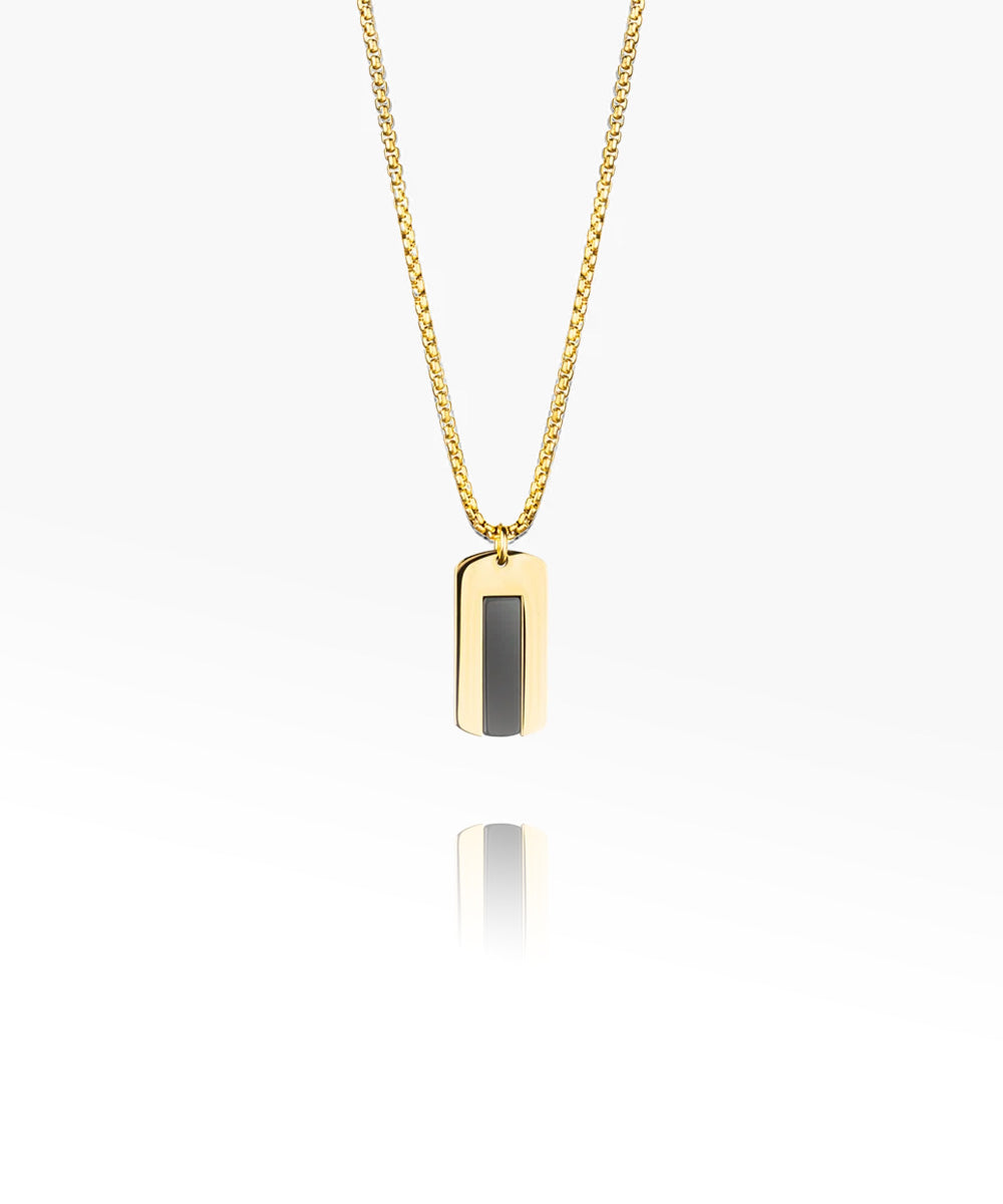 pig-hen-dogtag-halskette-black-agate-herren-schwarz-gold-70cm image 1
