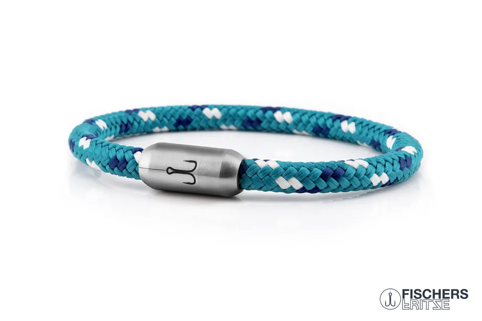 fischers-fritze-krabbe-arielle-segeltau-armband-aquamarin-ozeanblau-weiss image 1