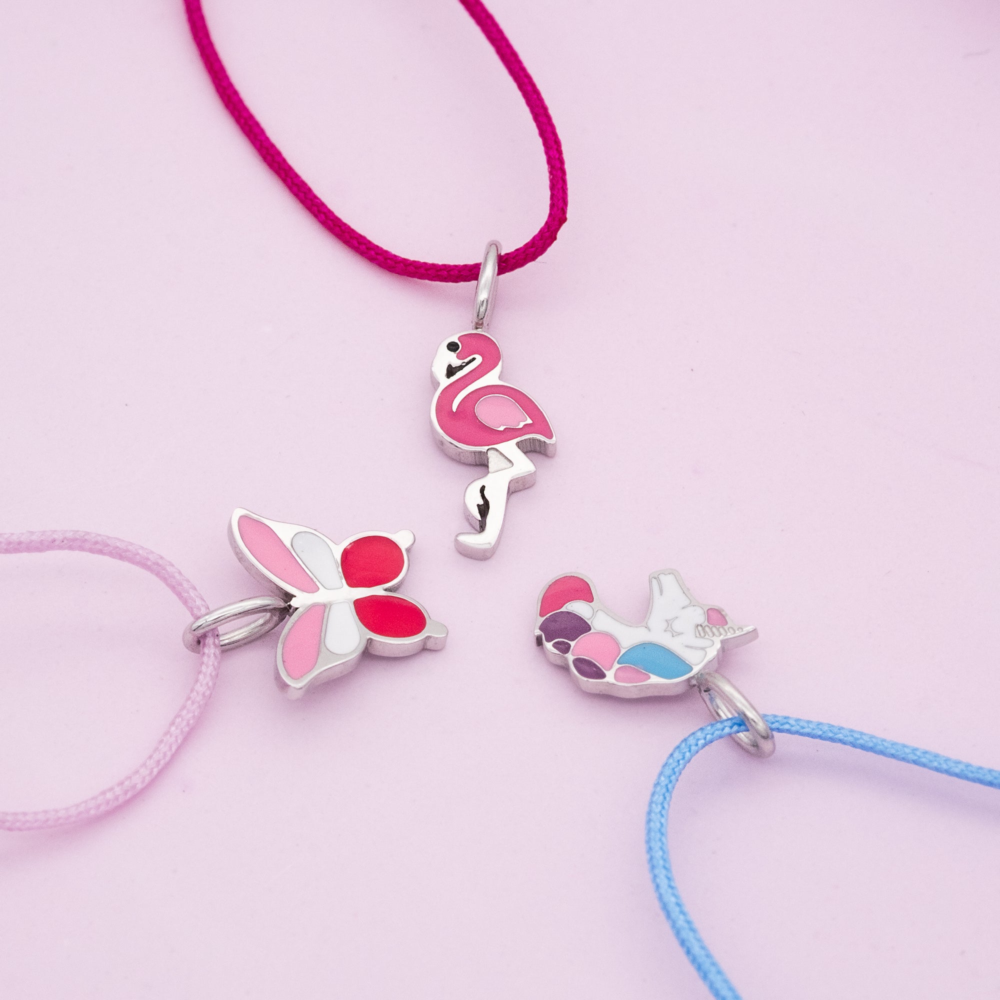 herzengel-kinder-armband-edelstahl-flamingo-emaille-nylon image 2